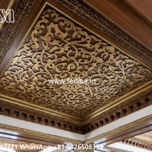 Wooden Classic Ceiling Design Living Room False Ceiling Design With Two Fans No-11589