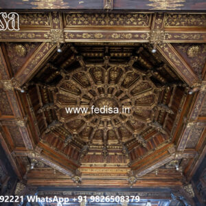 Wooden Classic Ceiling Design Pop Design For 2 Fan No-11612