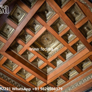 Wooden Classic Ceiling Design Pop Design For Hall Double Fan No-11648