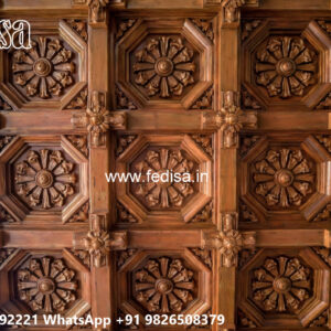 Wooden Classic Ceiling Design Pop Design For Double Fan No-11744