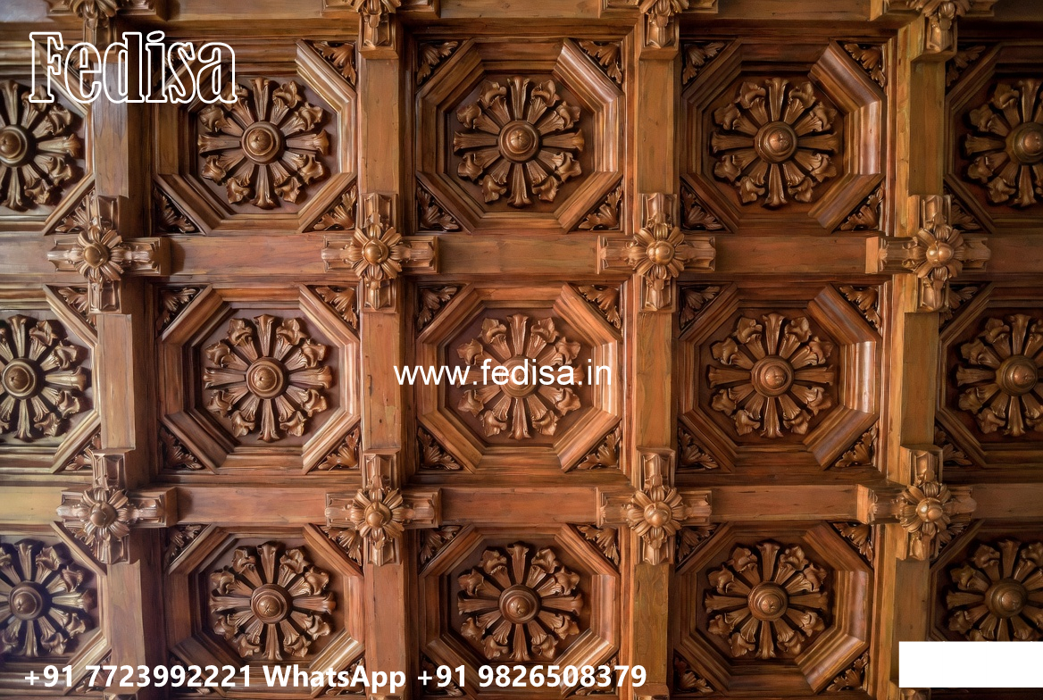 Wooden Classic Ceiling Design Pop Design For Double Fan No-11744
