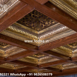 Wooden Classic Ceiling Design False Ceiling For Hall With Two Fans No-11809