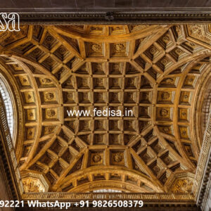Wooden Classic Ceiling Design Pop Design For Two Fan Hall No-11940